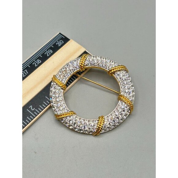 Vintage Swarovski Crystal Nautical Pin Brooch Gold & Silver Tone Life Preserver - Picture 7 of 7